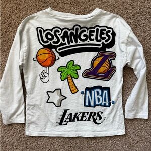 Zara Kids White Long Sleeve Shirt with NBA Graphics